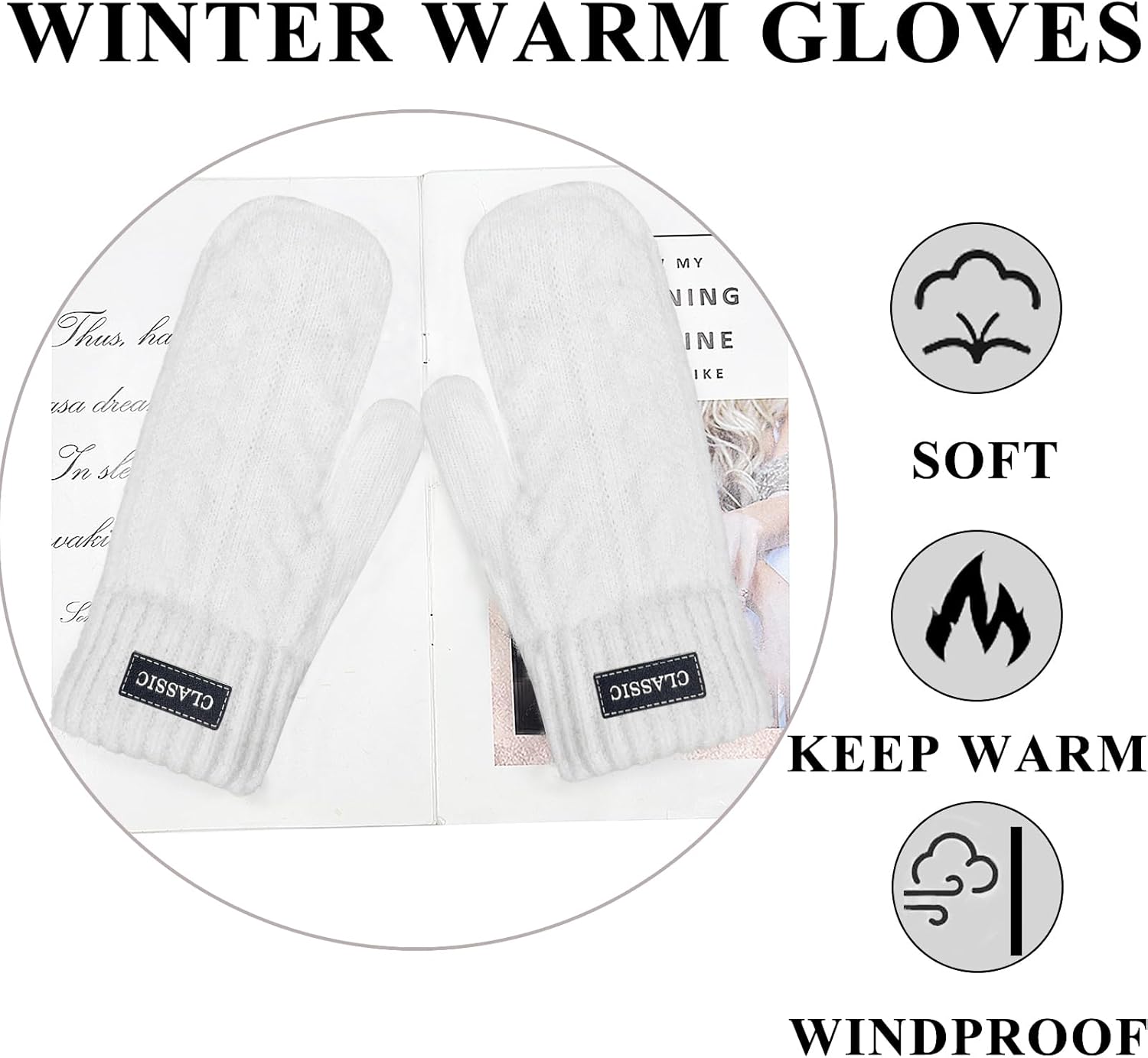 Beurlike Winter Mittens Gloves for Women Warm Fleece Lining Knit Thick Gloves for Cold Weather - Image 5