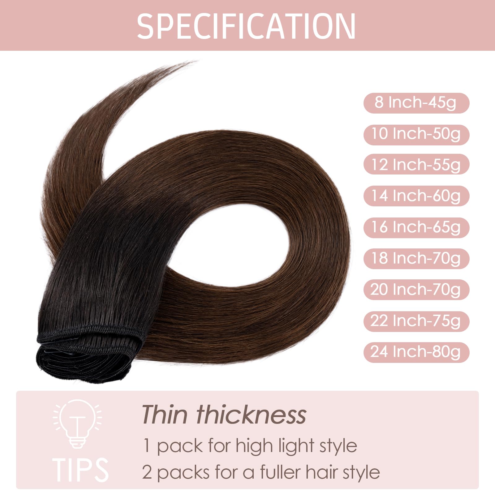 Silk-co 10inch Hair Extensions Clip in Hair Extension Human Hair #04 Medium Brown -Basic Thickness-Thin Weft- 8 Pieces Real Remy Straight Hair Extensions[50g] — view 40