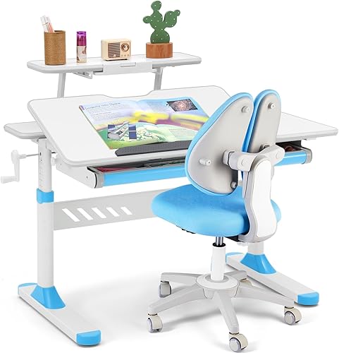 Miniatura 10 de COSVALVE Escritorio ajustable para niños con cajón, mesa de estudio ergonómica multifunción de 39 pulgadas de ancho con estante, escritorio
