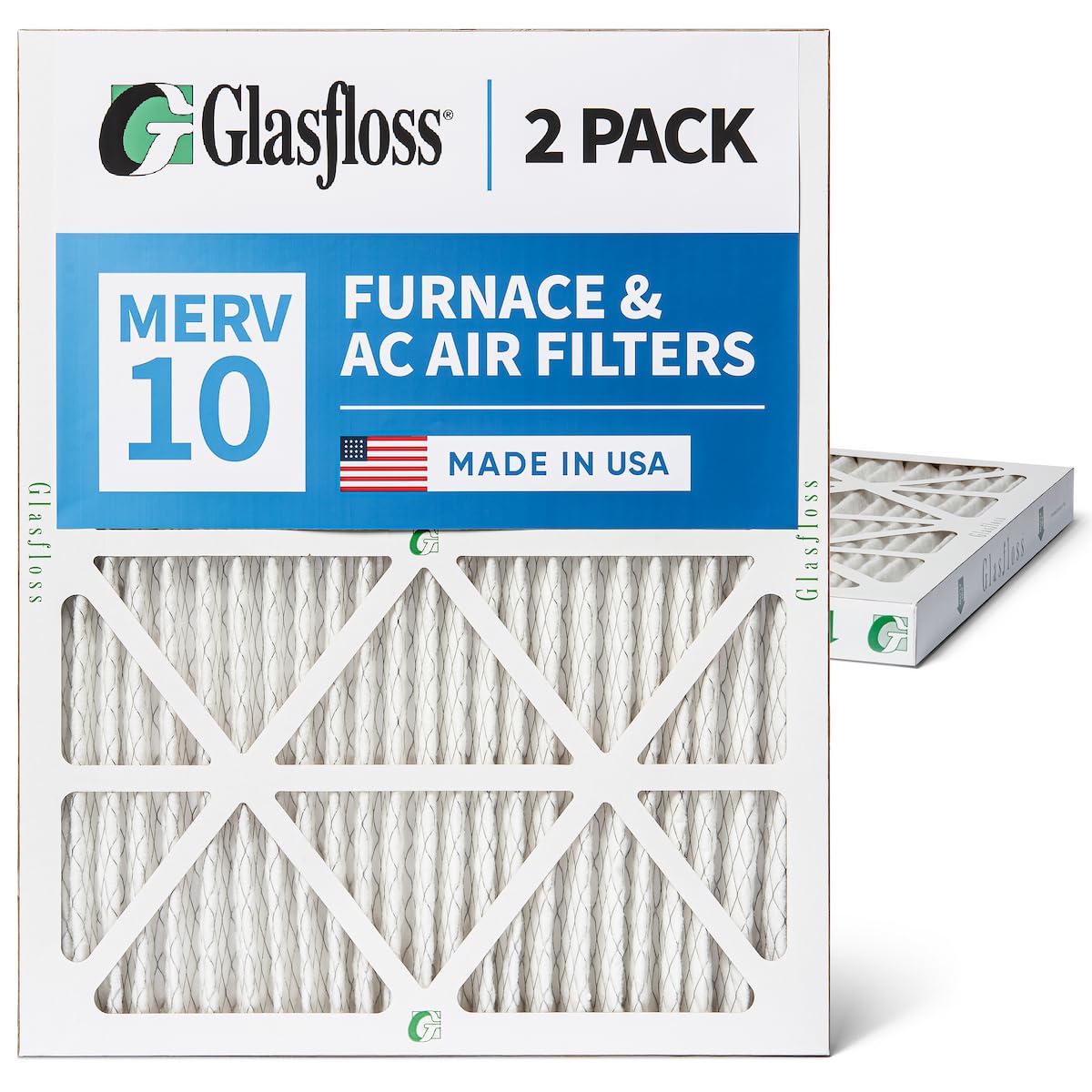Glasfloss MERV 10 plissierter 5,1 cm AC Ofen-Luftfilter, Menge 2. Tatsächliche Größe: 38,1 x 48,8 x 48,5 cm