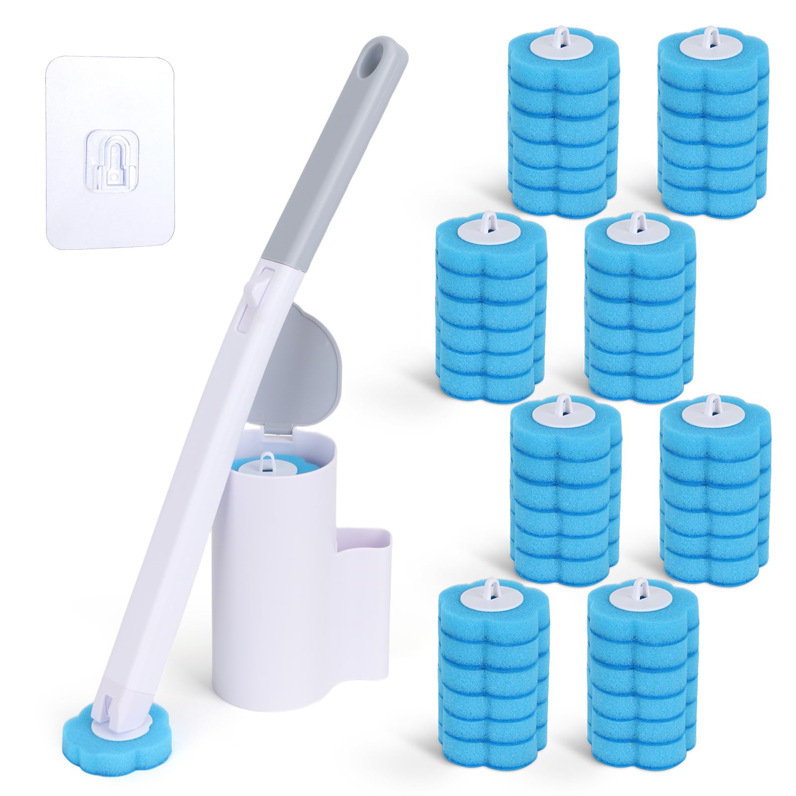 Brosse WC jetable avec 48 recharges et son support mural blanc pour entretien salle de bain