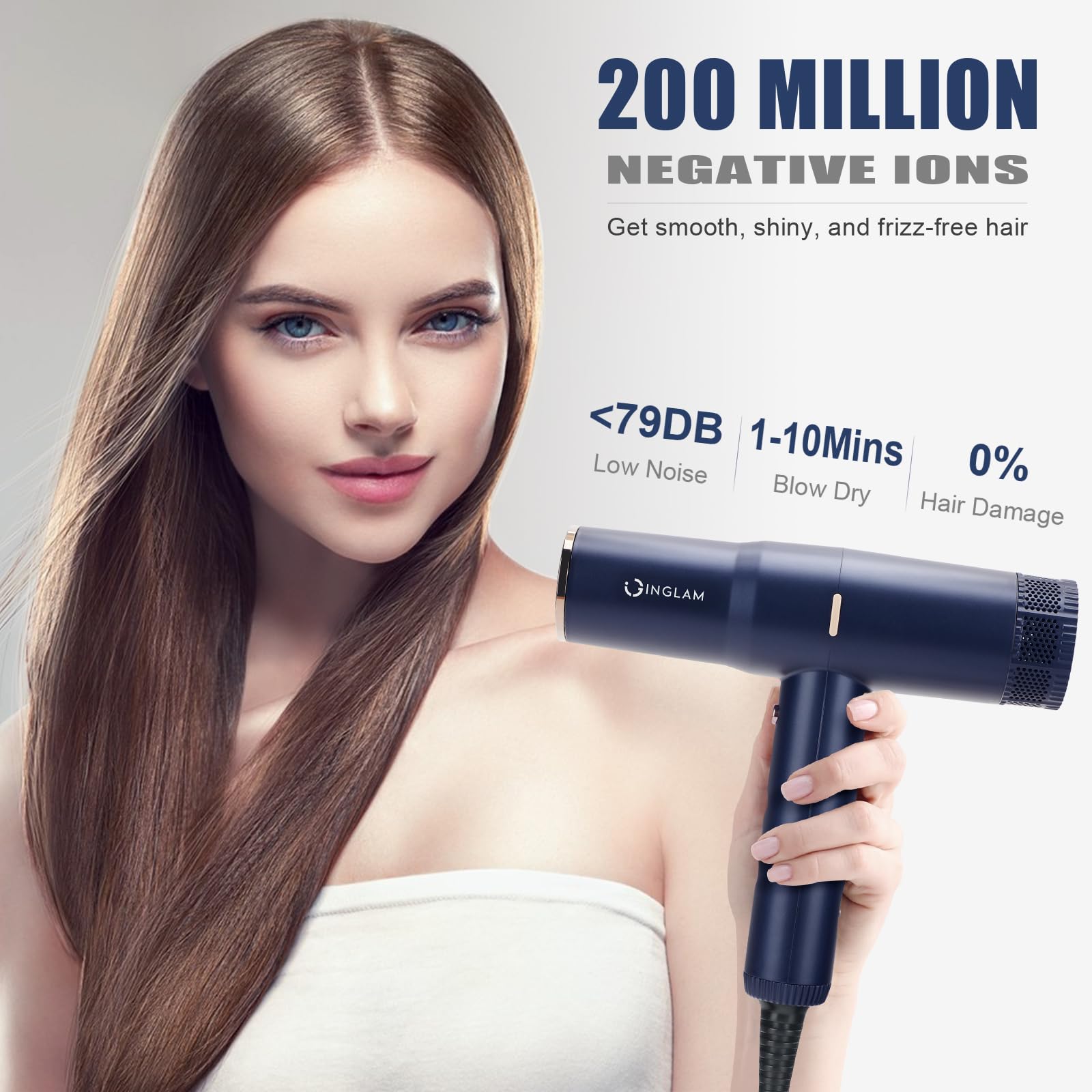 Secador de pelo difusor, secadora profesional de 110,000 rpm, motor sin escobillas de alta velocidad, iones negativos, bajo ruido, 3 ajustes de calor y 3 ajustes de velocidad y frío 2
