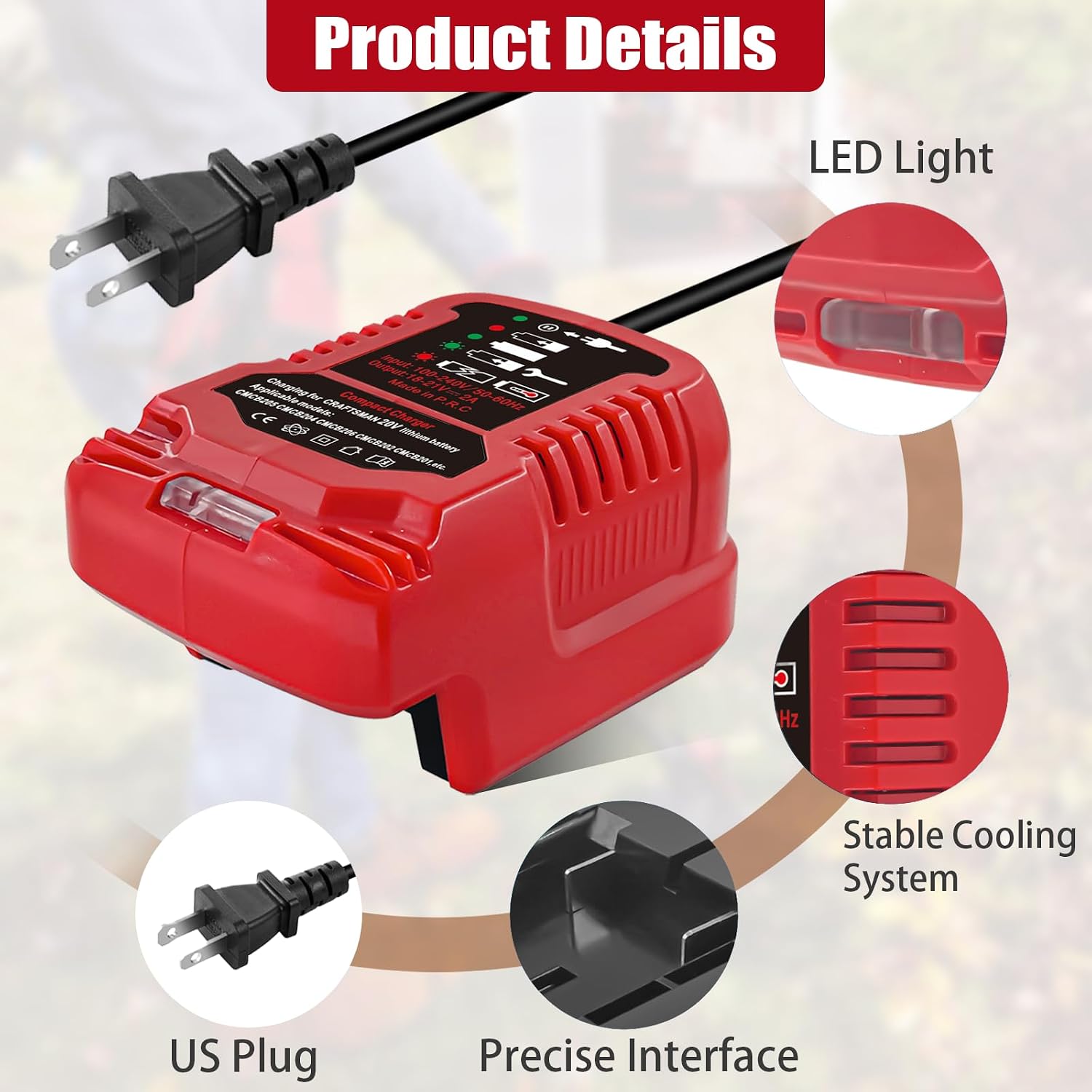 Replacement Mini Charger for Craftsman 20V Battery,Compatible with Craftsman V20 CMCB204 CMCB202 CMCB201 CMCB209 CMCB205 (Only for V20 Series，Battery Not Included)