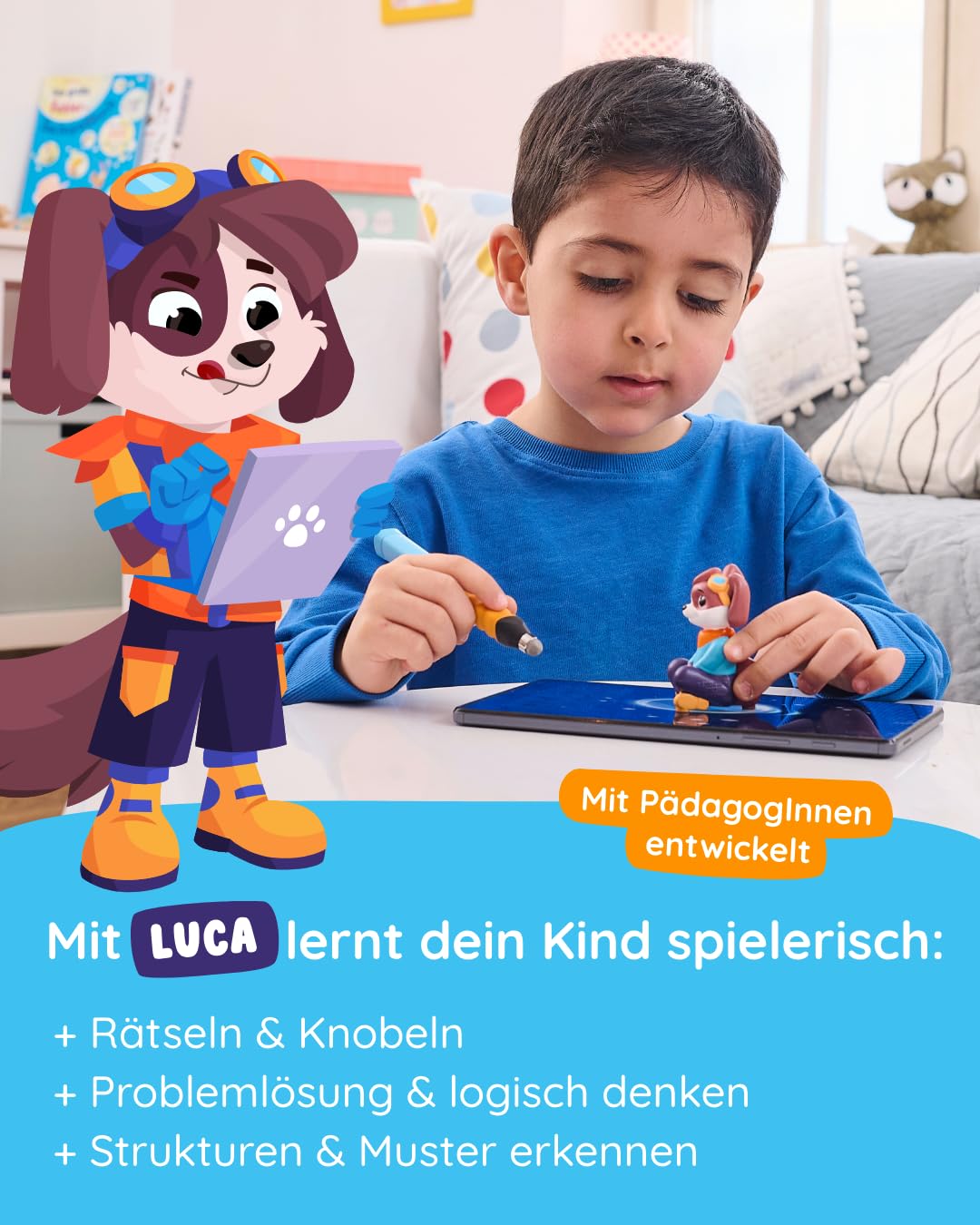 Edurino Figur Luka Logisches Denken & Coding ab 4 Jahren inkl. App | Innovatives & digitales Lernspiel | Spielerisch Strukturen & Muster erkennen | Rätseln & Knobeln