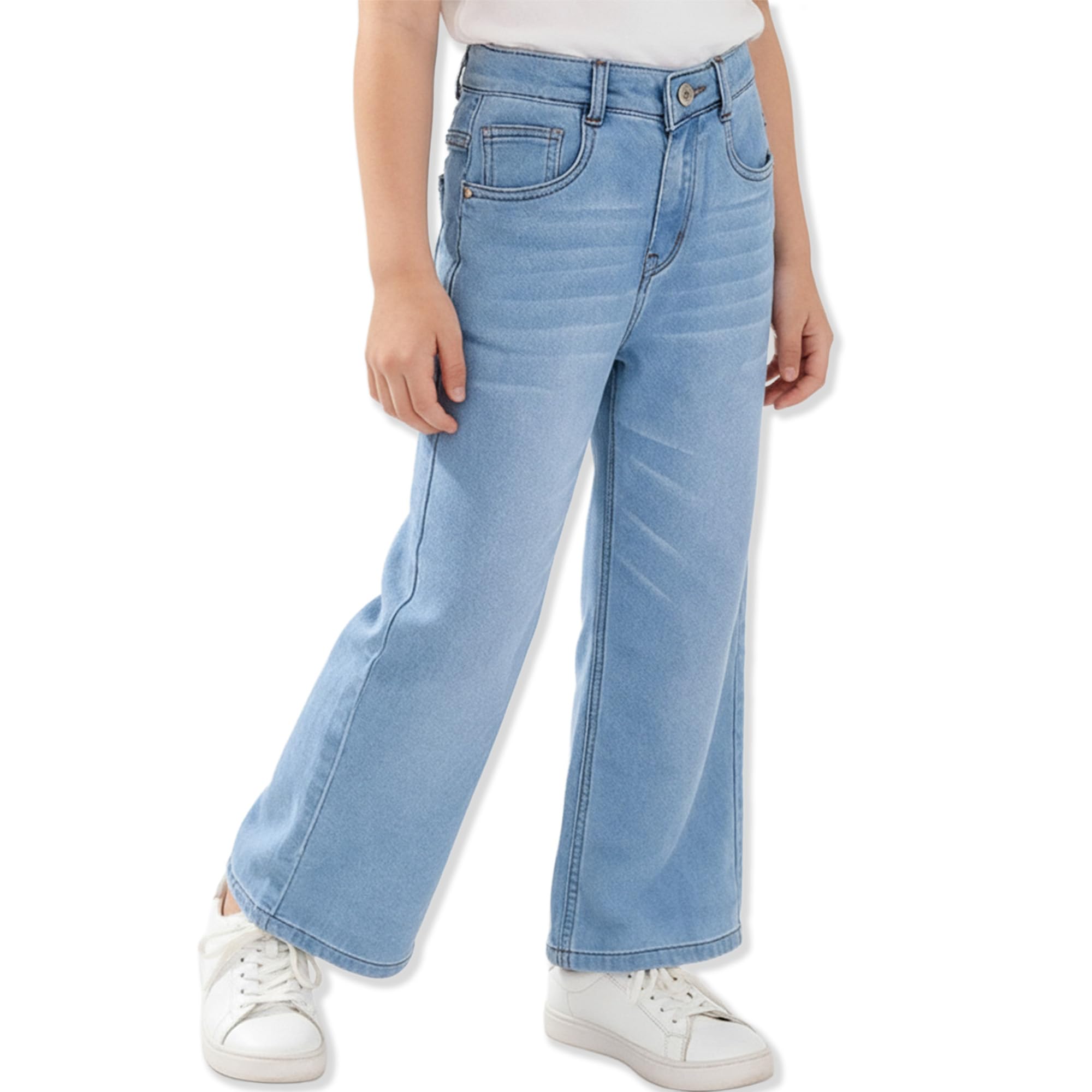 Purple United Kids Girls Jeans | Wide Leg Baggy Style | Contrast Side Panel | Regular Fit | Mid Rise | Comfortable Denim | Stylish Jeans for Girls | Casual Everyday Wear | Trendy Denim (2 to 14 Years)