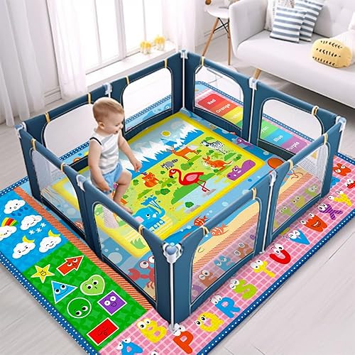 Miniatura 3 de Tapete de juego para bebé, tapete de juego grande para bebé, algodón de doble capa y grueso, suave, no tóxico, tapete de juego para bebés, con