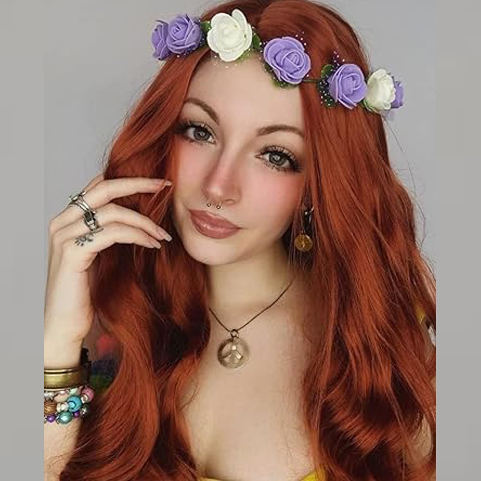 Auburn Lace Front Wig Copper Brown Heat Resistant Afro Wig Red Ginger Real Hair Long Glueless Wigs for White Women Synthetic Lace Front Wig Drag Cosplay Daily 26Inch - Image 2