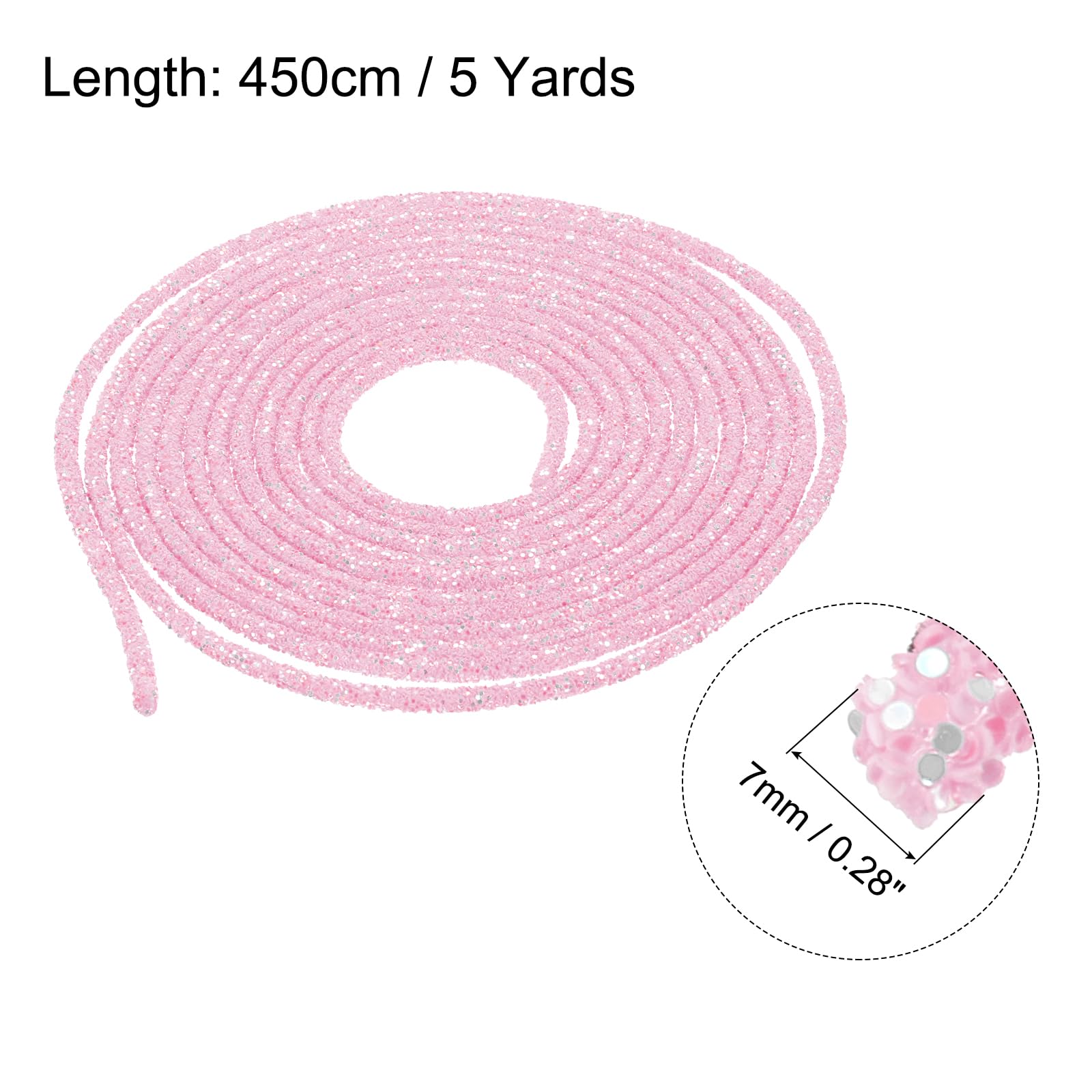 sourcing map 5 Yard 6mm 0.24 inch Glitter Sequins Rope Sequins Rhinestone Tube Cord for DIY Wedding Dresses Costume Clothing Shoes Jewelry Accessory Clear White — view 169