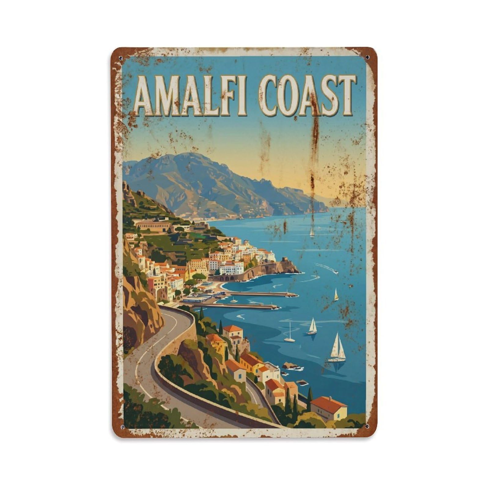 Vintage Travel Overlook Italy Scenic Metal Tin Sign