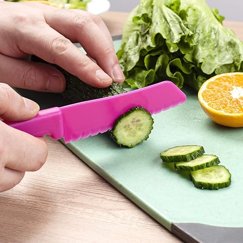 Miniatura 4 de Juego de 8 cuchillos de cocina de nailon de plástico para niños, cuchillos de cocina para niños, juego de cuchillos seguros para pan sin BPA,
