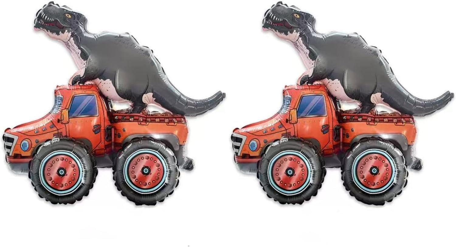 2pcs 3D Dinosaur engineering vehicle balloon.Self Standing Dino car Foil Balloons for Kids Birthday Party Kindergarten STEM Classroom Activities Supplies Decor Photo Booth Props