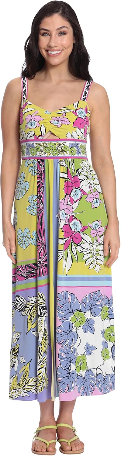 London Times Women's Women's Floral Printed Cami Maxi Dress with Slit