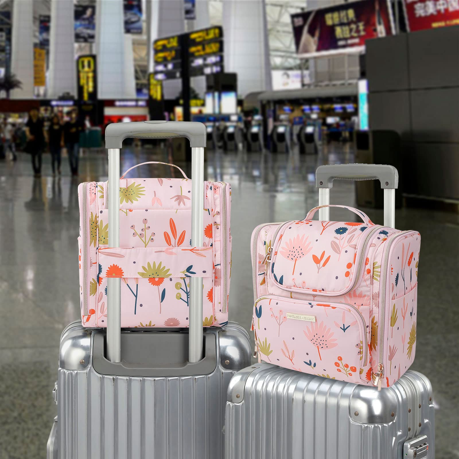 Bolsas de Aseo para Mujeres y Niñas, Lychii Neceser de Viaje con Colgar Gancho, Impermeable Organizador de Cosméticos - Floral