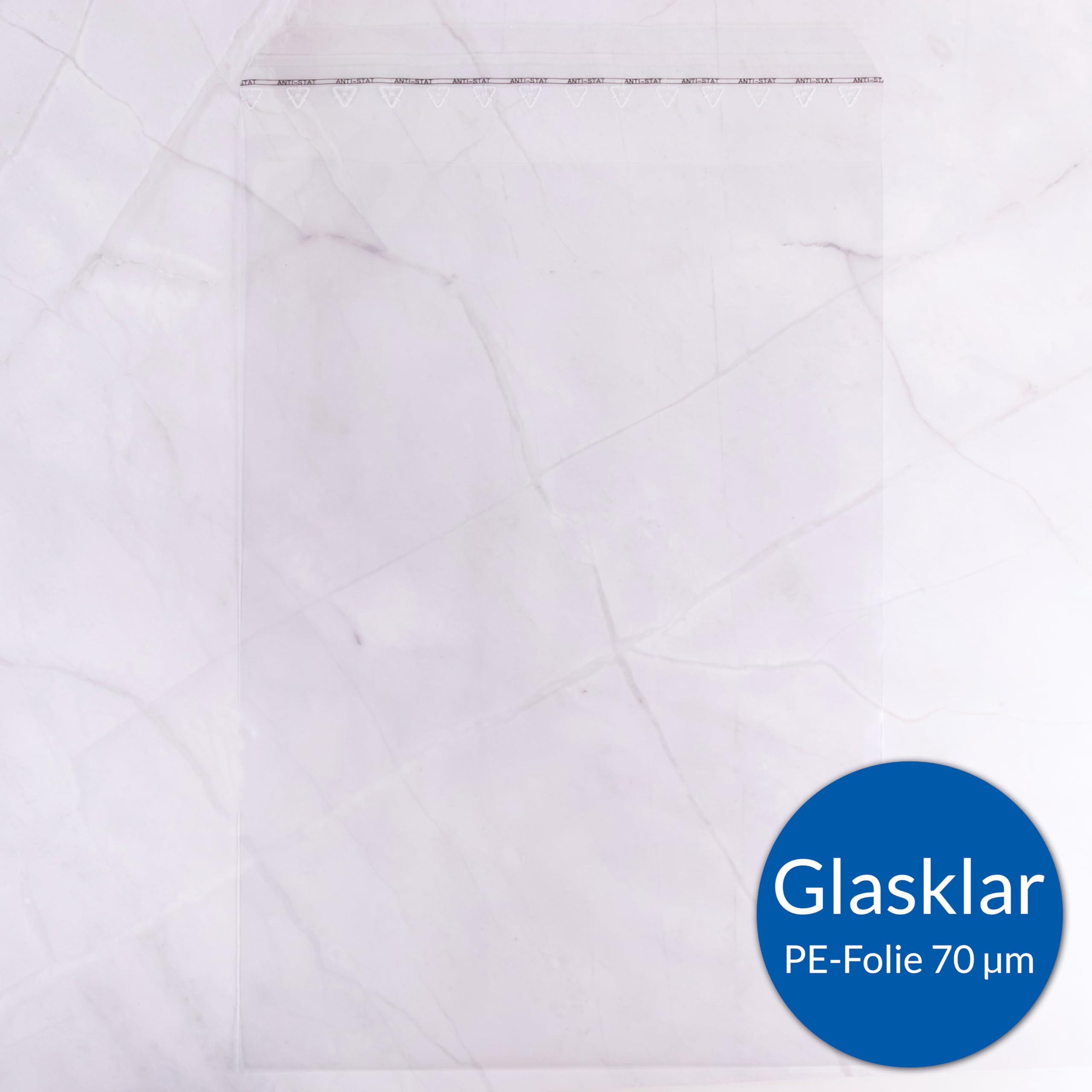 Torby foliowe przezroczyste DIN B4, z oznaczeniem PE-LD, torebka z klapkami, paski samoprzylepne, 250 mm x 350 mm