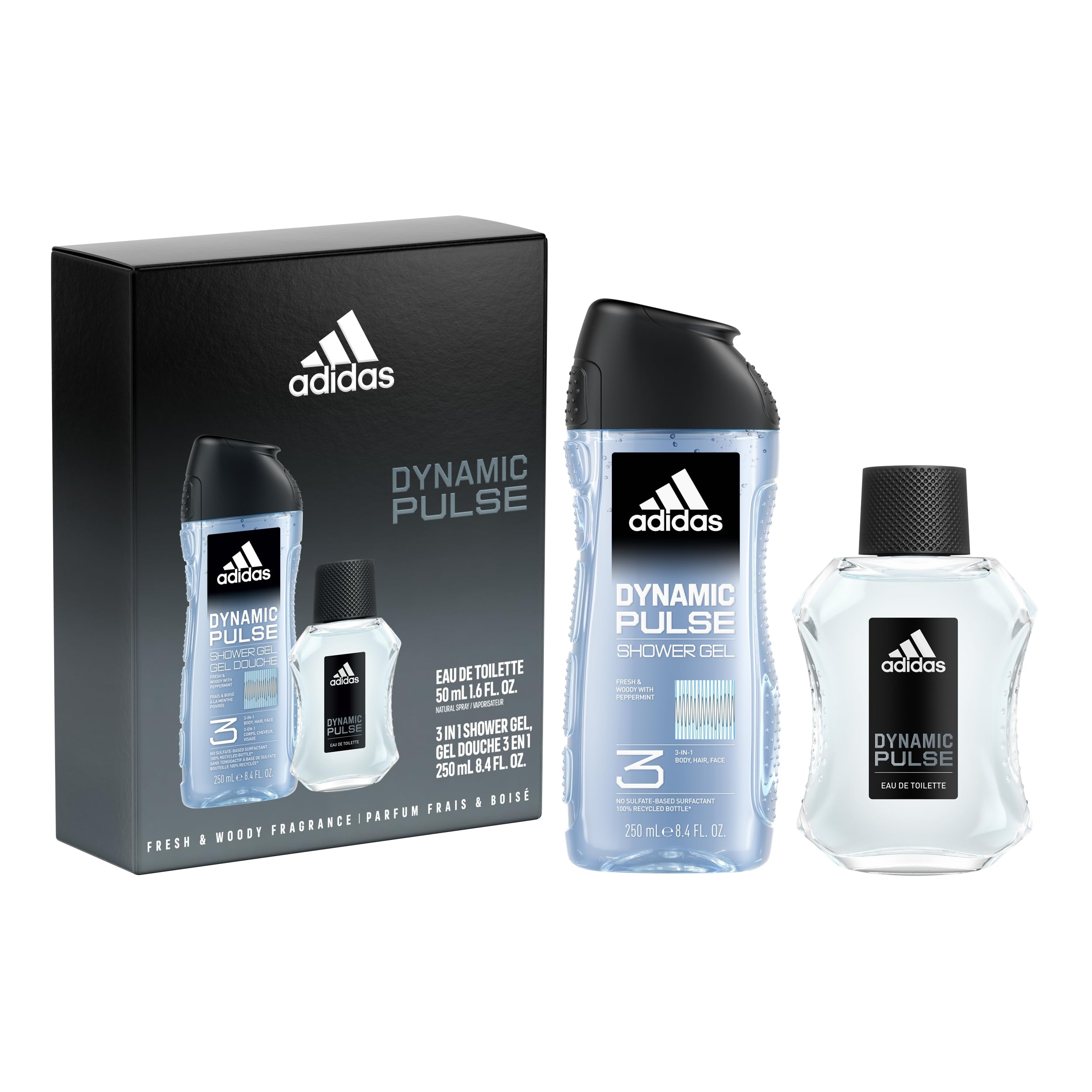 Adidas Dynamic Pulse 2 Piece Gift Set, Notes of Mint, Apple, and Wood, Men's Fragrance, Long Lasting, Sporty Fragrance