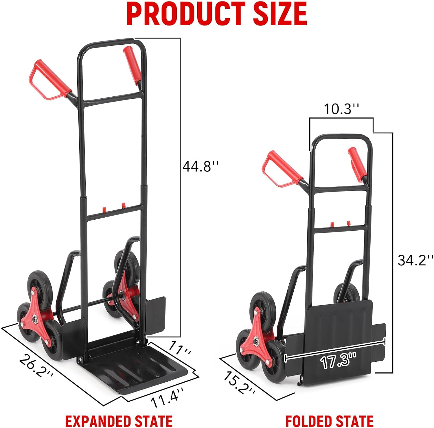 Stair Climbing Dolly, 330 Lbs Weight Capacity, Foldable Hand Truck with 6 Rubber Wheels and Telescoping Handle, Heavy-Duty Grocery Cart for Luggage, Warehouse, Shopping