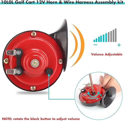 Miniatura 5 de 10L0L Kit de bocina de carrito de golf de 12 voltios, interruptor de bocina y arnés de cables de ajuste universal para club, EZGO y Yamaha y ATV,