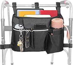 Large Walking Frame Bag with Cup Holder,Walker Tote Bag,Walker Basket,Folding Walker Attachment Hands-Free Storage Basket Mobility Aid Accessory Pouch for Elderly (Black-Large)