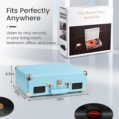 Miniatura 6 de Hododou - Reproductor de discos de vinilo de 3 velocidades con Bluetooth, maleta portátil, tocadiscos USB con altavoces integrados, tocadiscos LP de