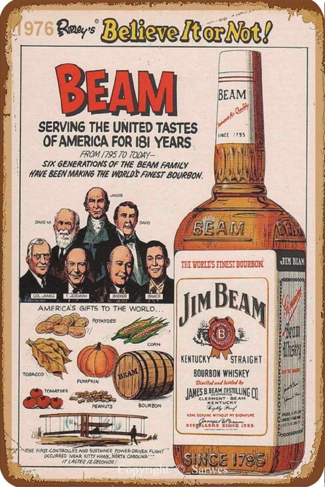 Jim Beam Vintage Metal Tin Sign Funny Poster for Home Bar People Cave Wall Decor Creative Gift 8x12 Inch, 8 x 12 Inch