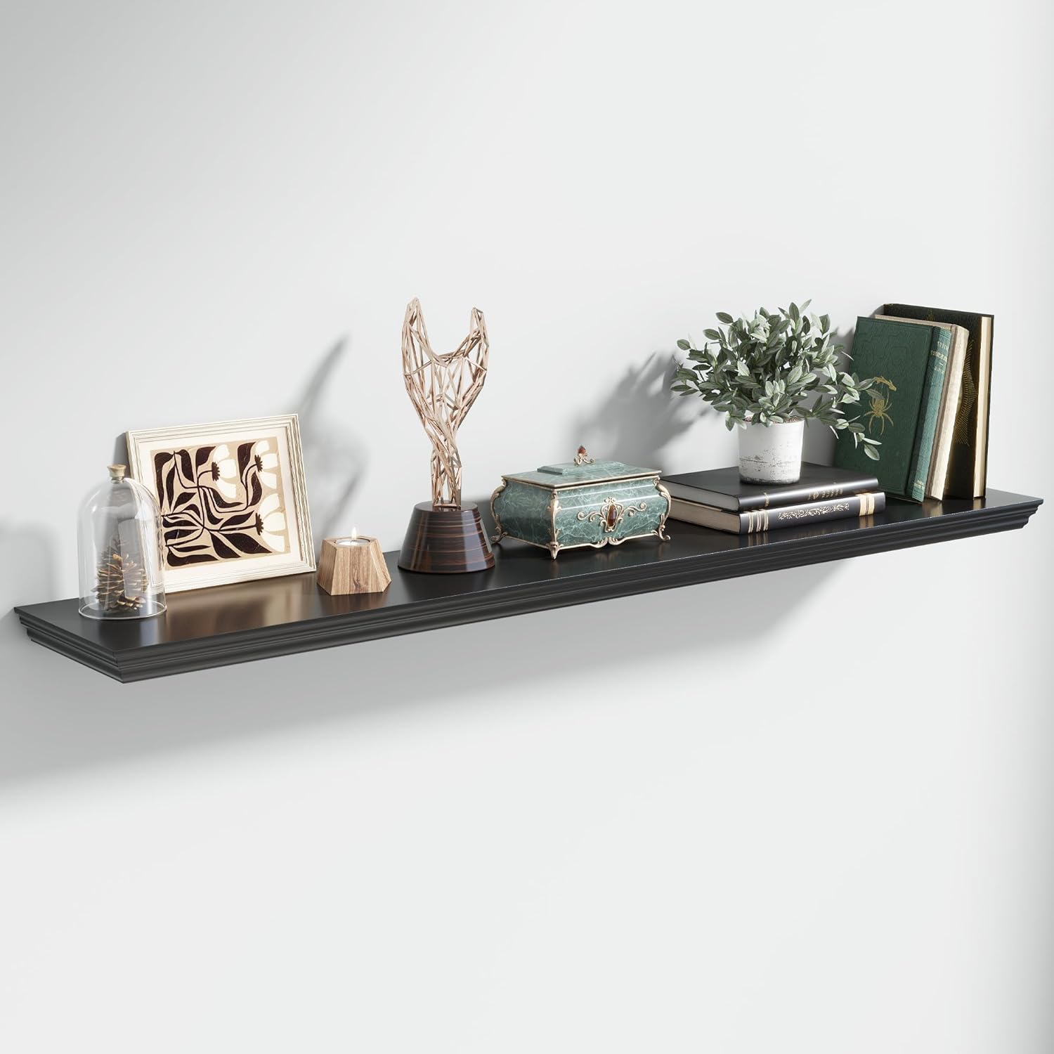 Floating Shelves for Wall, 55 Inch Long Wall Mounted Black Hanging Shelf for Kitchen, Living Room, Office, Bedroom, Bathroom, Retro Vintage Wood Bookshelf for House Decor Black 55 Inch