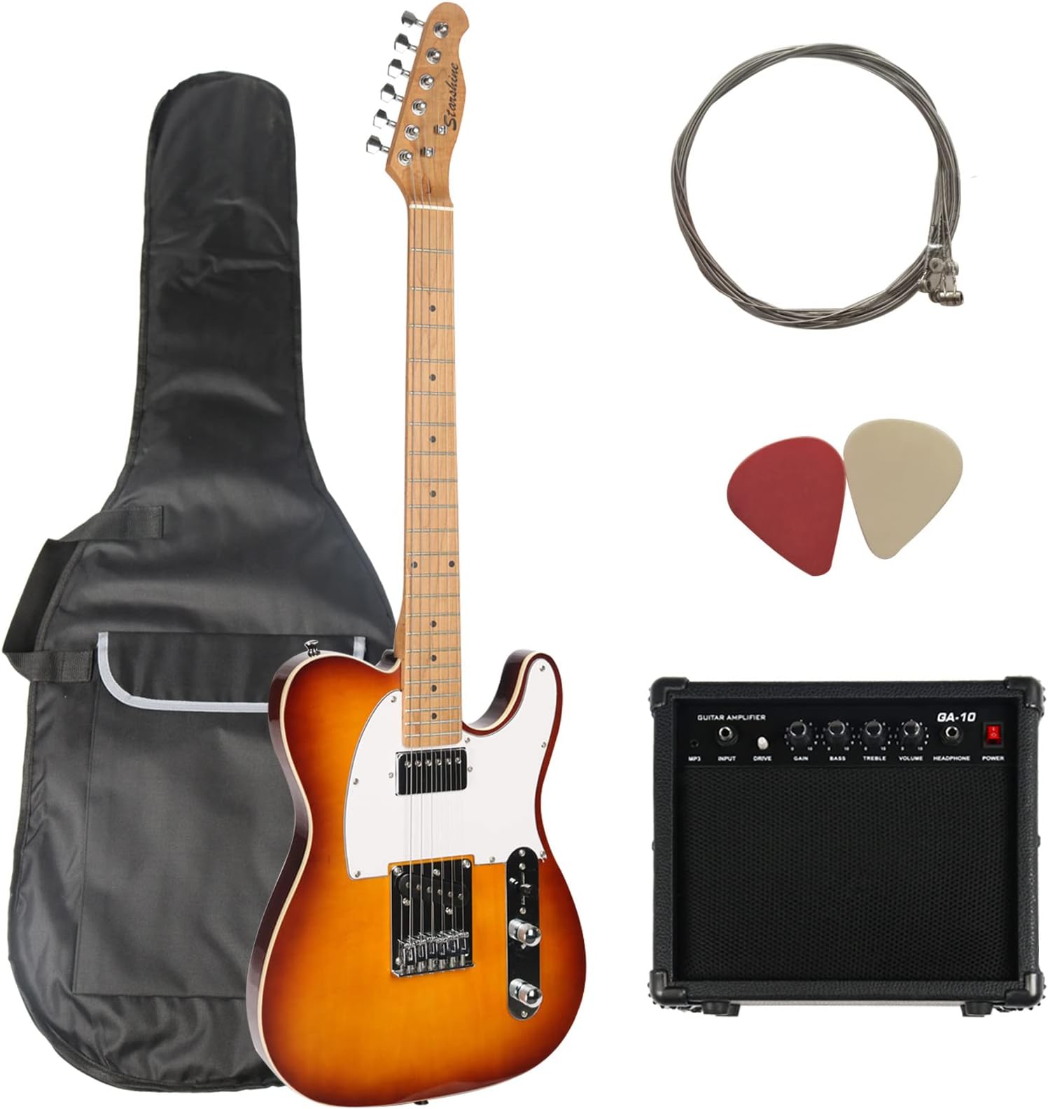 Starshine BPL628 TL Electric Guitar Solid Body Roasted Maple Neck and Fingerboard for Beginner, Intermediate (with Amp, Gig Bag, String, Pick, Cable and Wrench)-Bourbon burst