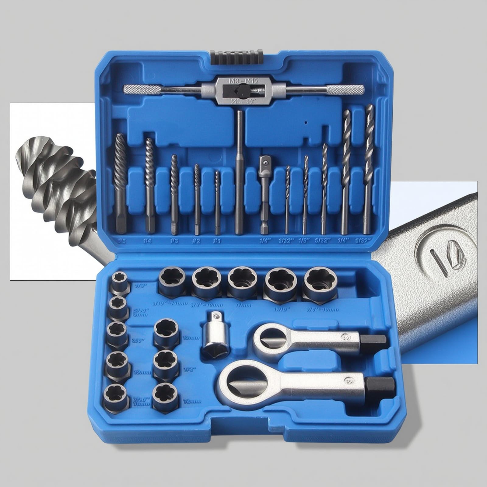 Set Estrattori Viti e Dadi Professionale Estrattore a Spirale Resistente Utensili per Artigiani, Blu