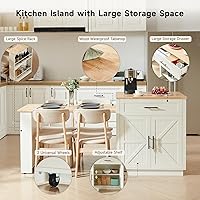 Vista 4 de ONBRILL Islas de cocina de 76 pulgadas con mesa de comedor extensible, mesa de isla de 2-6 para cocina, mesa de cocina móvil con almacenamiento