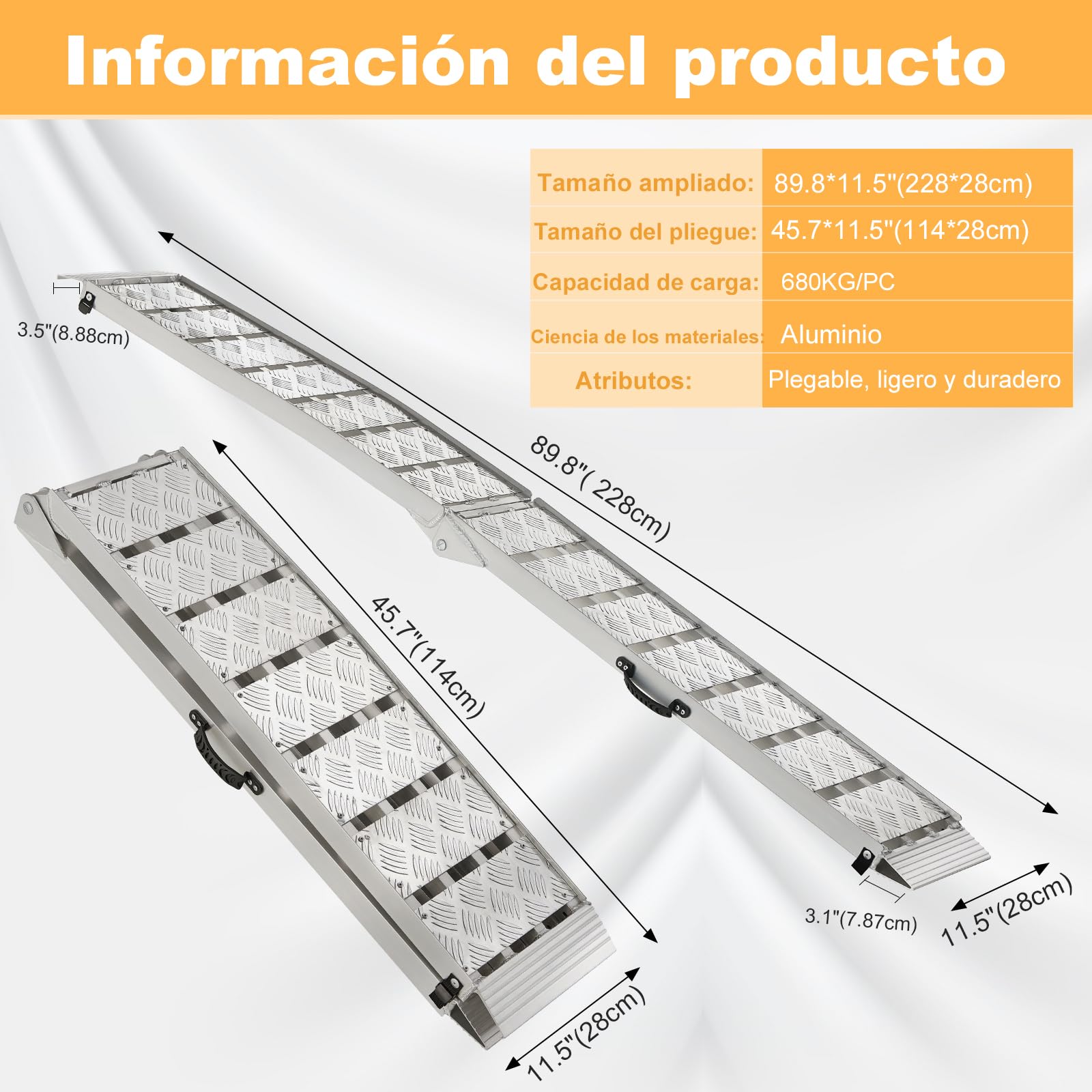 gardhom Rampa Moto Plegable 340kg 180x28x4.5cm Rampas para Coches Aluminio Sólido Rampas de Carga, Bicicletas, Remolques, Cortadoras de Césped, Sillas de Ruedas