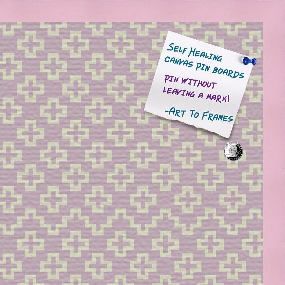 PinPix Decorative pin Cork Bulletin Board Made from Canvas, Retro Pattern Printed at 24x16 Inches and Framed in Baby Pink Stain on Beech (PinPix-352)