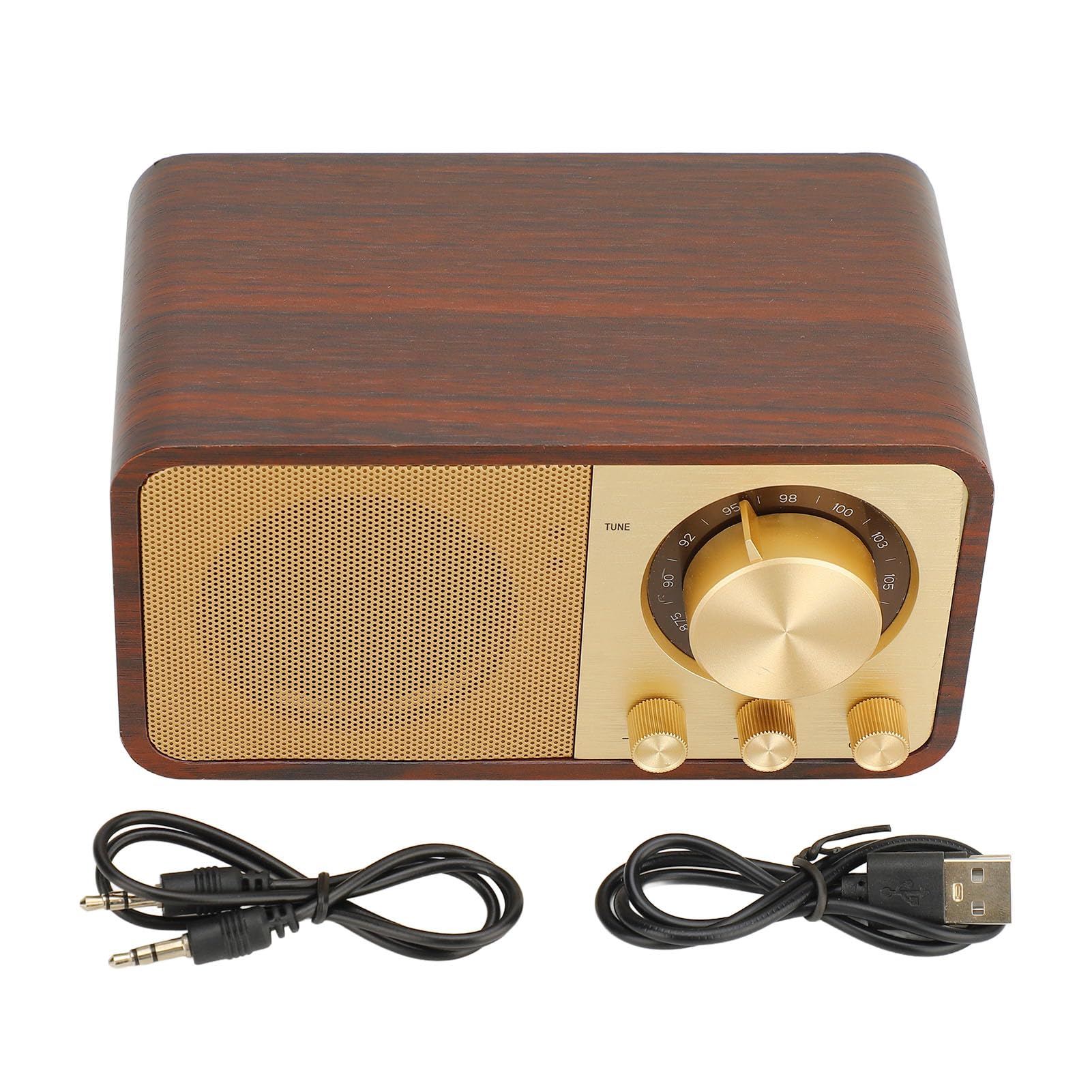 Bewinner Haut-parleur Bluetooth rétro en bois, haut-parleur sans fil portable vintage, carte TF, AUX, entrée USB, petit haut-parleur Bluetooth vintage pour cadeau, fête, voyage, bureau, maison en bois