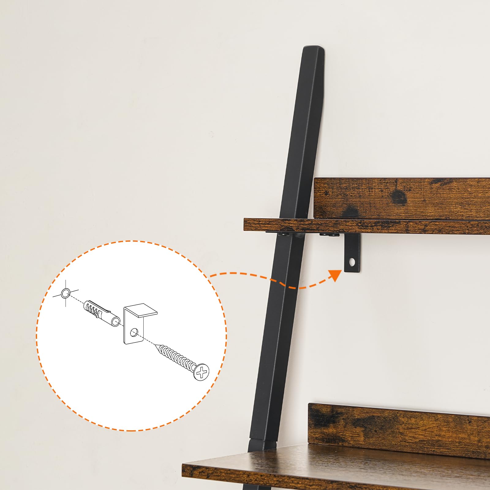 HOOBRO 5-stöckiges Schmales Regal, Bücherregal, Standregal, Leiterregal, kleines Eckregal, Lagerregal für Wohnzimmer, Arbeitszimmer, Balkon, Schlafzimmer, Vintagebraun und Schwarz EBF150CJ01