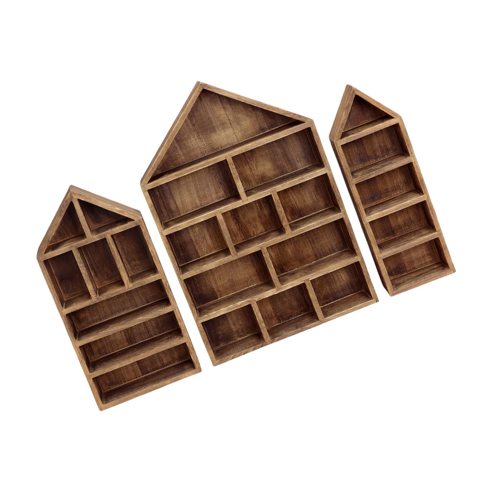 Kalttoy Of 3 Wooden House Display Shelves Wall Mounted Storage Unit for Miniature Models Medals Collections Craft Collections Organizers