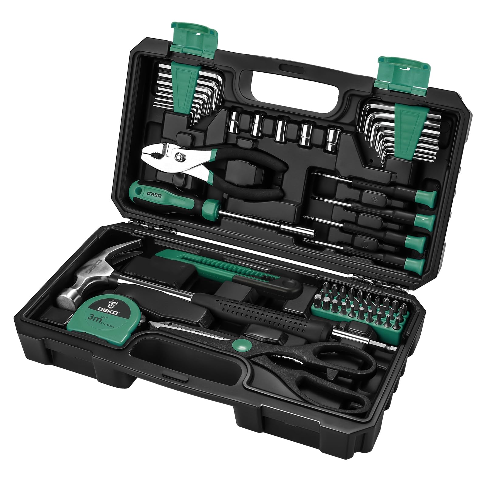 DEKOPRO TZ62 Set di strumenti da 62 pezzi Set di utensili manuali generali per la casa con custodia di stoccaggio in plastica (Verde)
