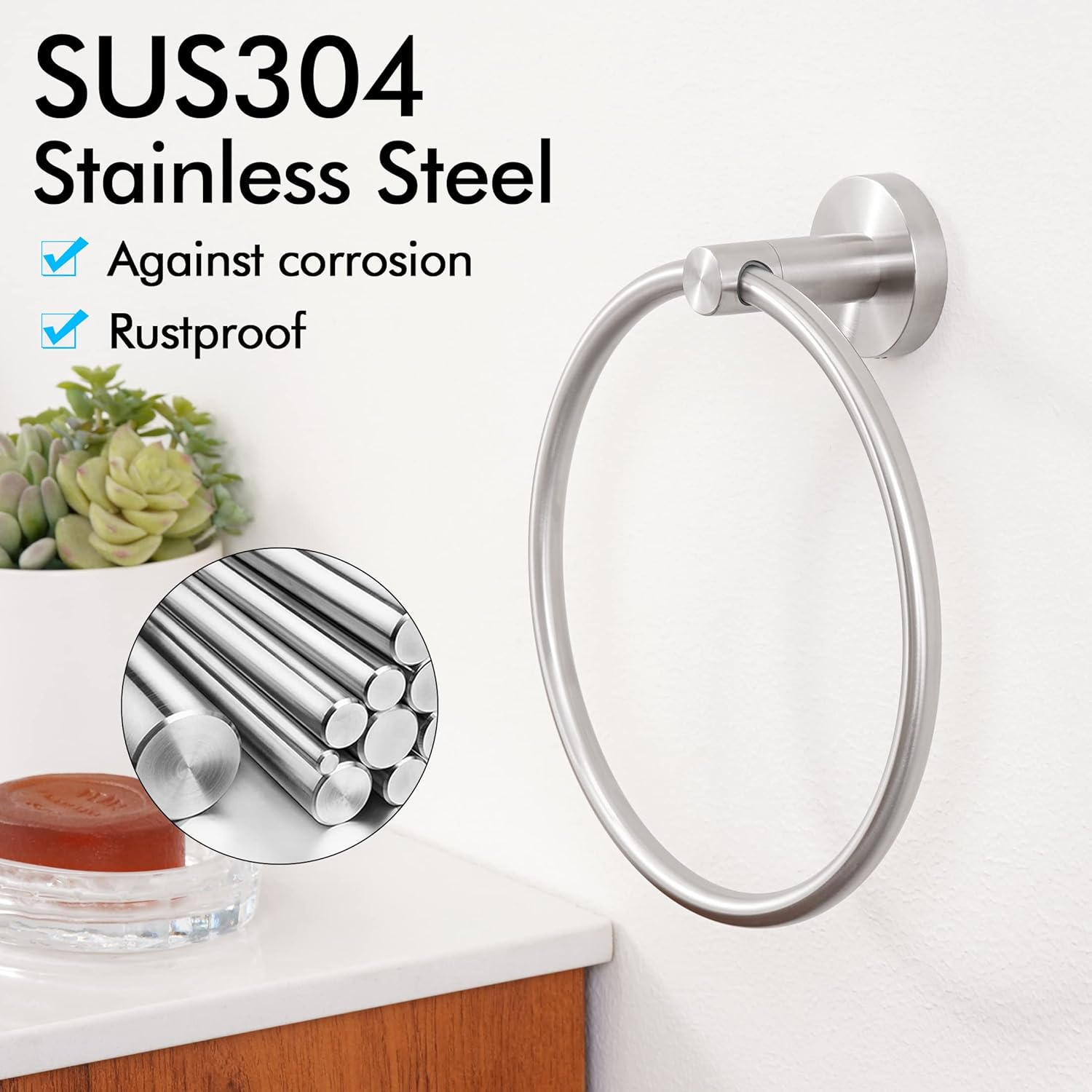KES Adhesive Towel Bar 30-Inch & Bathroom Hand Towel Ring SUS 304 Stainless Steel Rustproof, A7000S75B-2+A2180DG-2