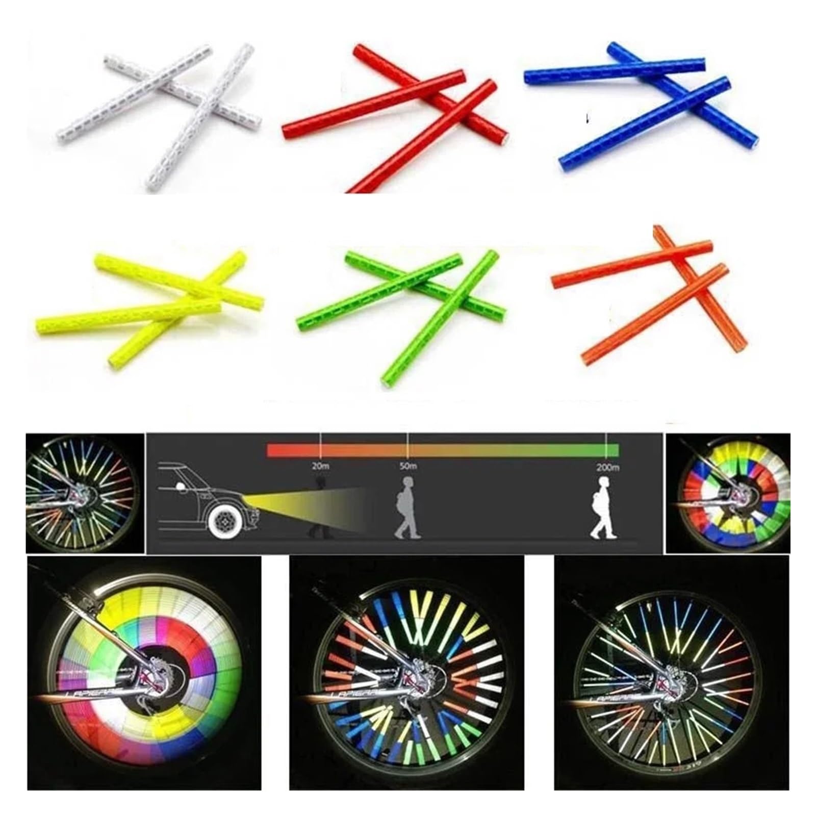 Fahrradlicht 12pc Fahrrad Felge Speichen Clip Nacht Sicherheit Warnung Licht Fahrrad Reflektierende Reflektor Streifen MTB Bike Radfahren Zubehör(Red)