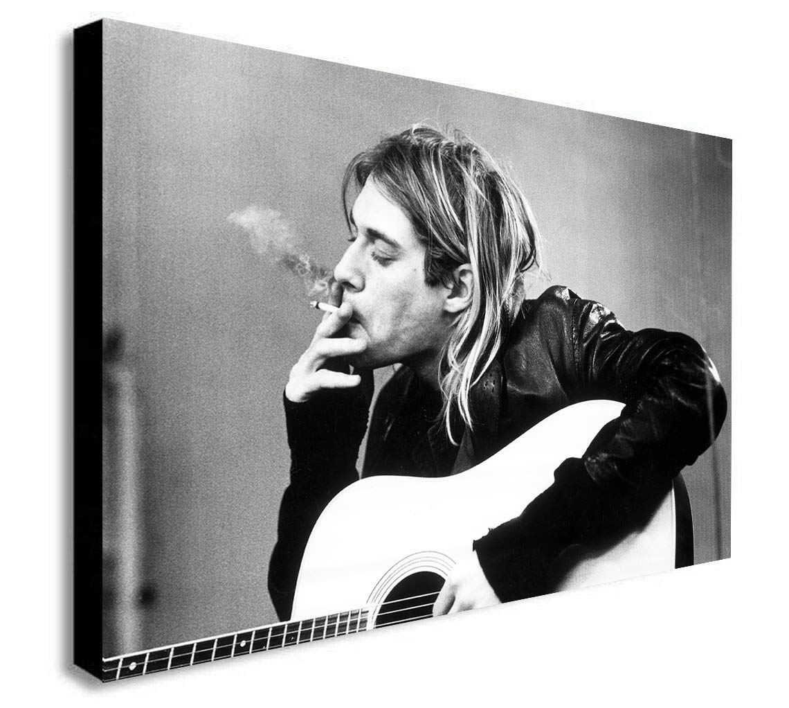 Kurt Cobain Smoking - Nirvana Rock Band - Live Canvas Wall Art Print - Various Sizes (A1 32x24 inches)