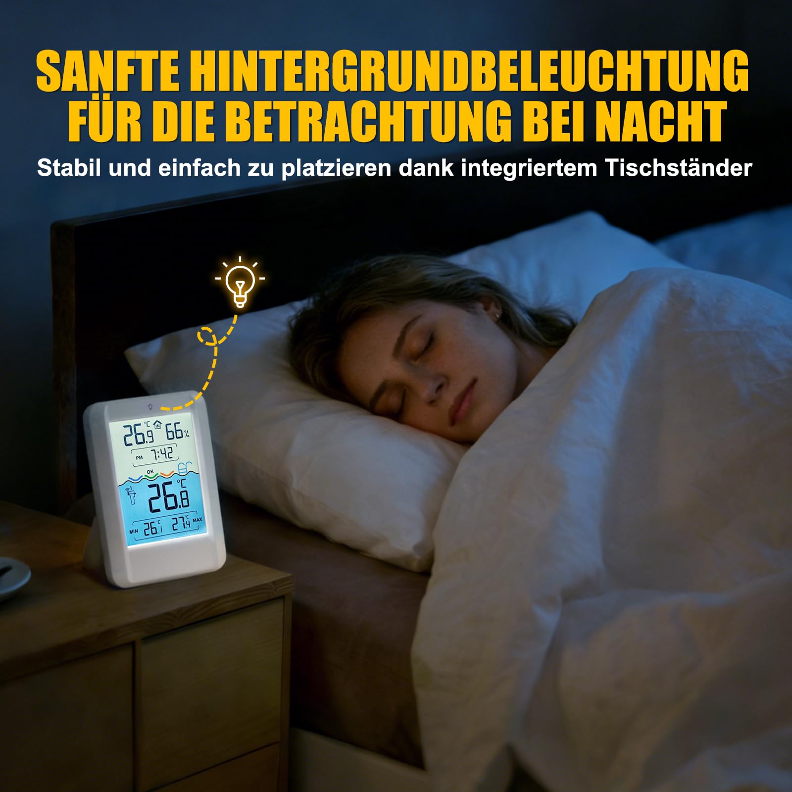 Solar Funk Pool Thermometer Schwimmend – Digitaler Wassertemperaturmesser mit Innen-/Außenfühler für Schwimmbad, Whirlpool, Teich & Aquarium (Batterien nicht enthalten)