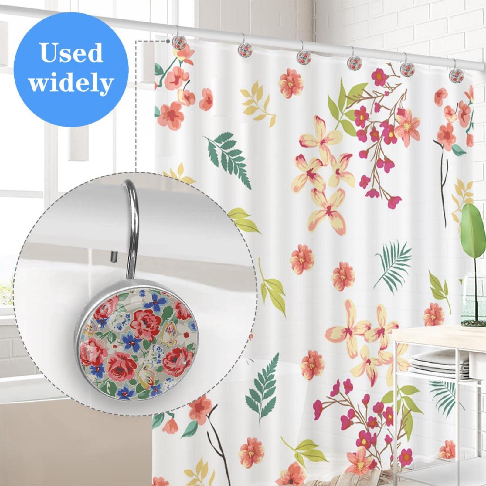 12 Ganci Per Tenda Doccia A Forma Di Pesca - Metallo Antiruggine Rosa - Decorazione Bagno Per Bambini