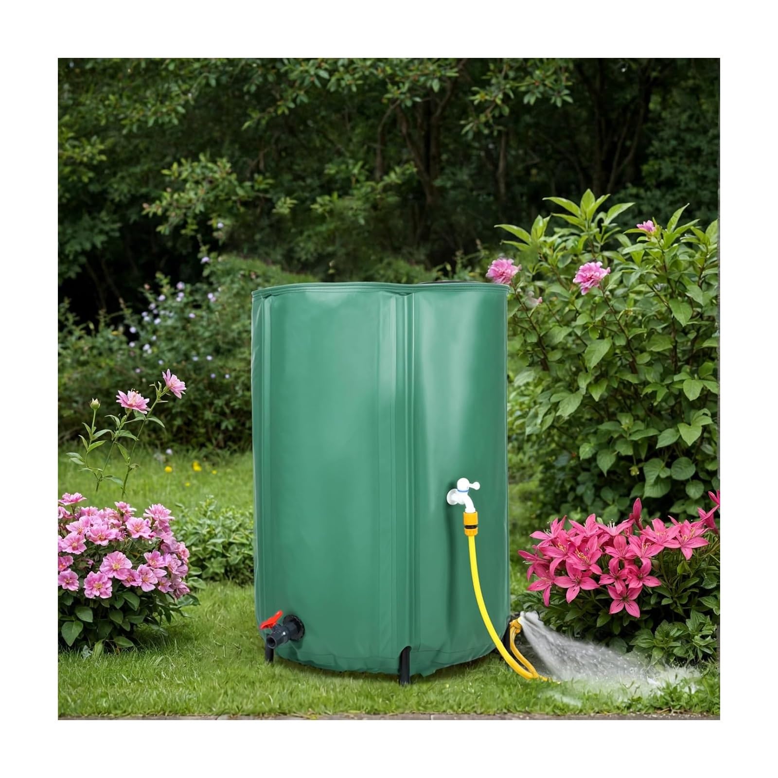 Barril Plegable de 50 litros para jardín, Sistema portátil de recolección de Agua de Lluvia de PVC, Tanque ecológico para la recolección de Agua de Lluvia en Patios y terrazas (Verde).