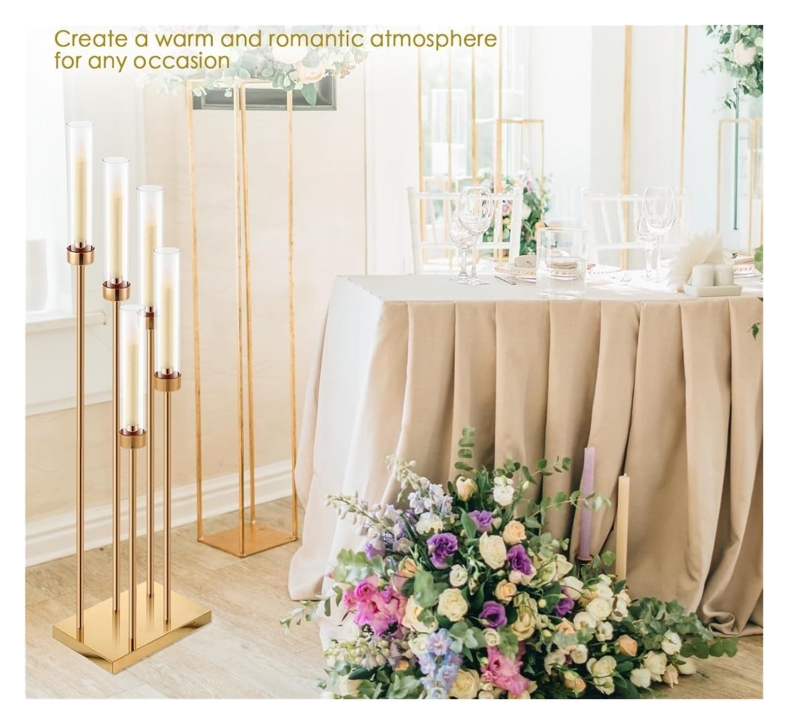 Candelabro Centrotavola candelabri da Pavimento in Oro da 4 Pezzi 42,5 '' Candeliere portacandele in Metallo Alto a 5 Bracci(Gold)