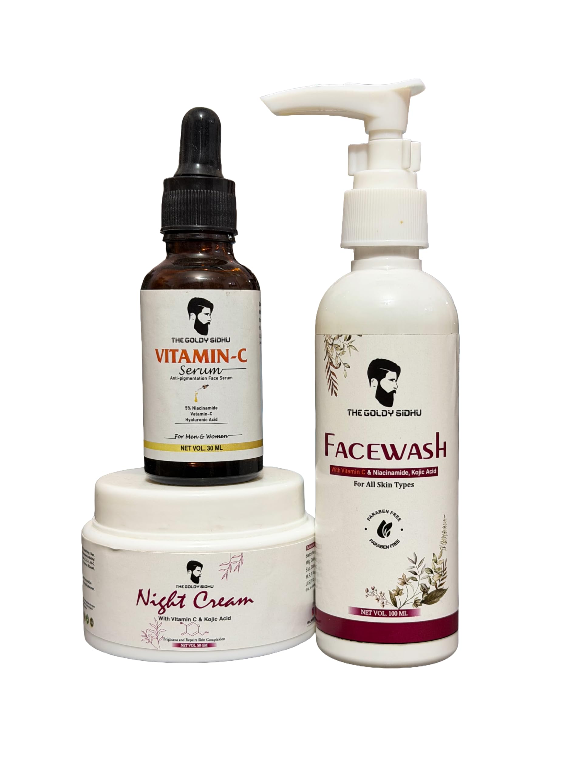 3-in-1 Vitamin C Skincare Combo – Facewash 100ml + Vitamin-C Serum 30ml + Night Cream 50gm