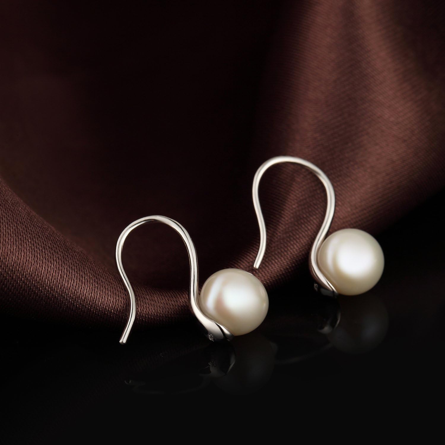 Jiamiaoi 18k White Gold Plated Pearl Earrings,925 Sterling Silver Pearl Drop Earrings for Women,Trendy Hook Jewelry - Image 6