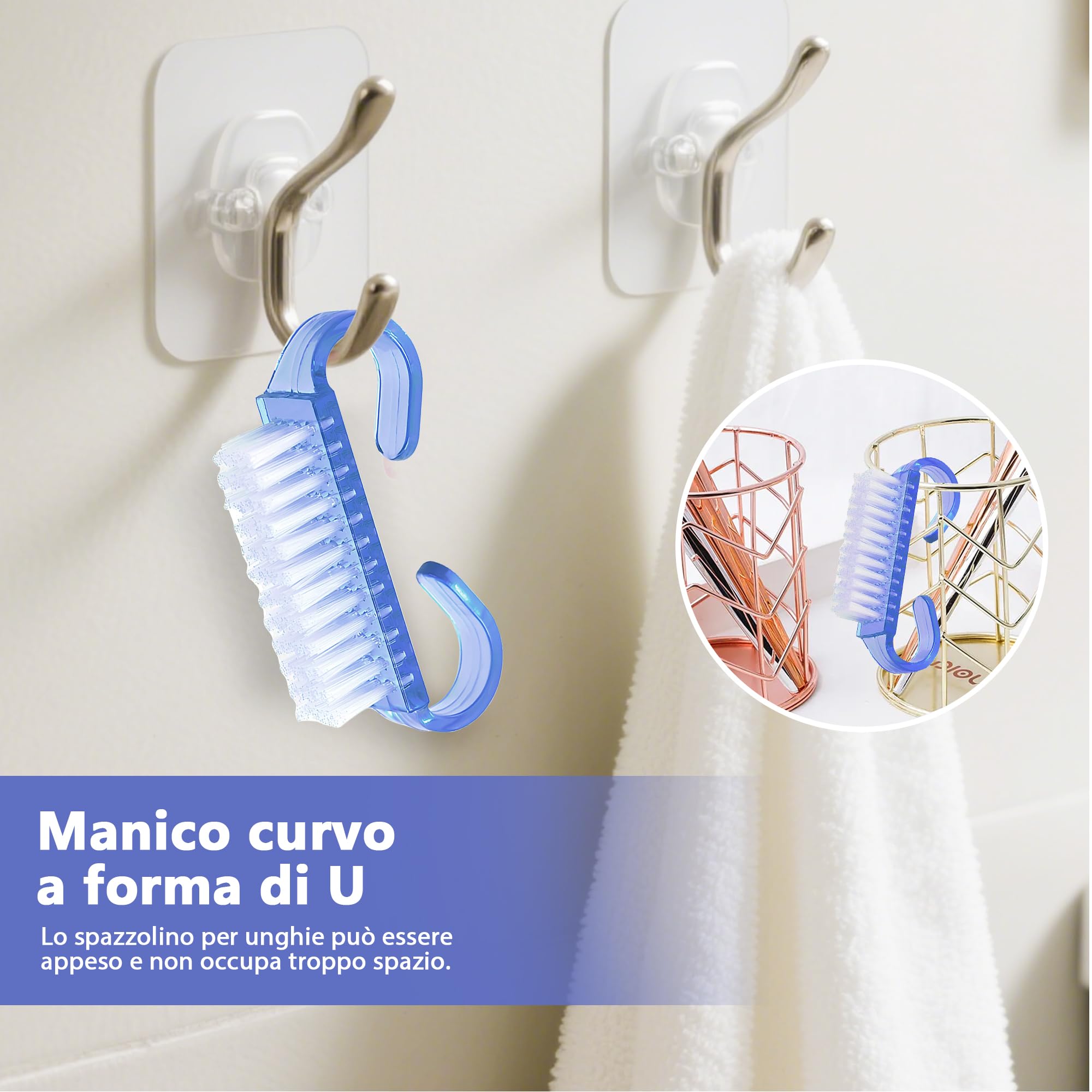 Spazzolino unghie mani, Set 4 pezzi Spazzola Unghie con Manico, Spazzola per Unghie Portatile, Spazzole per Pulire