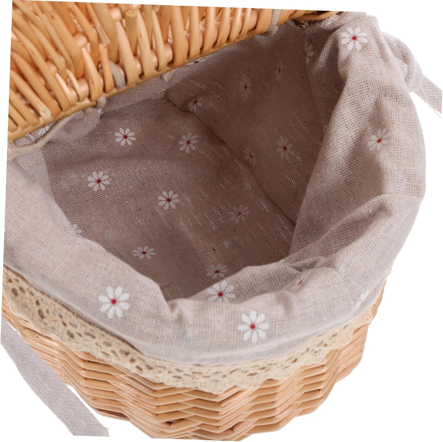Handmade Woven Picnic Basket with Lid and Padded Cloth Lightweight Natural Wicker Storage Basket for Outdoor Garden Picnics and Home Organization Versatile Scalloped Style