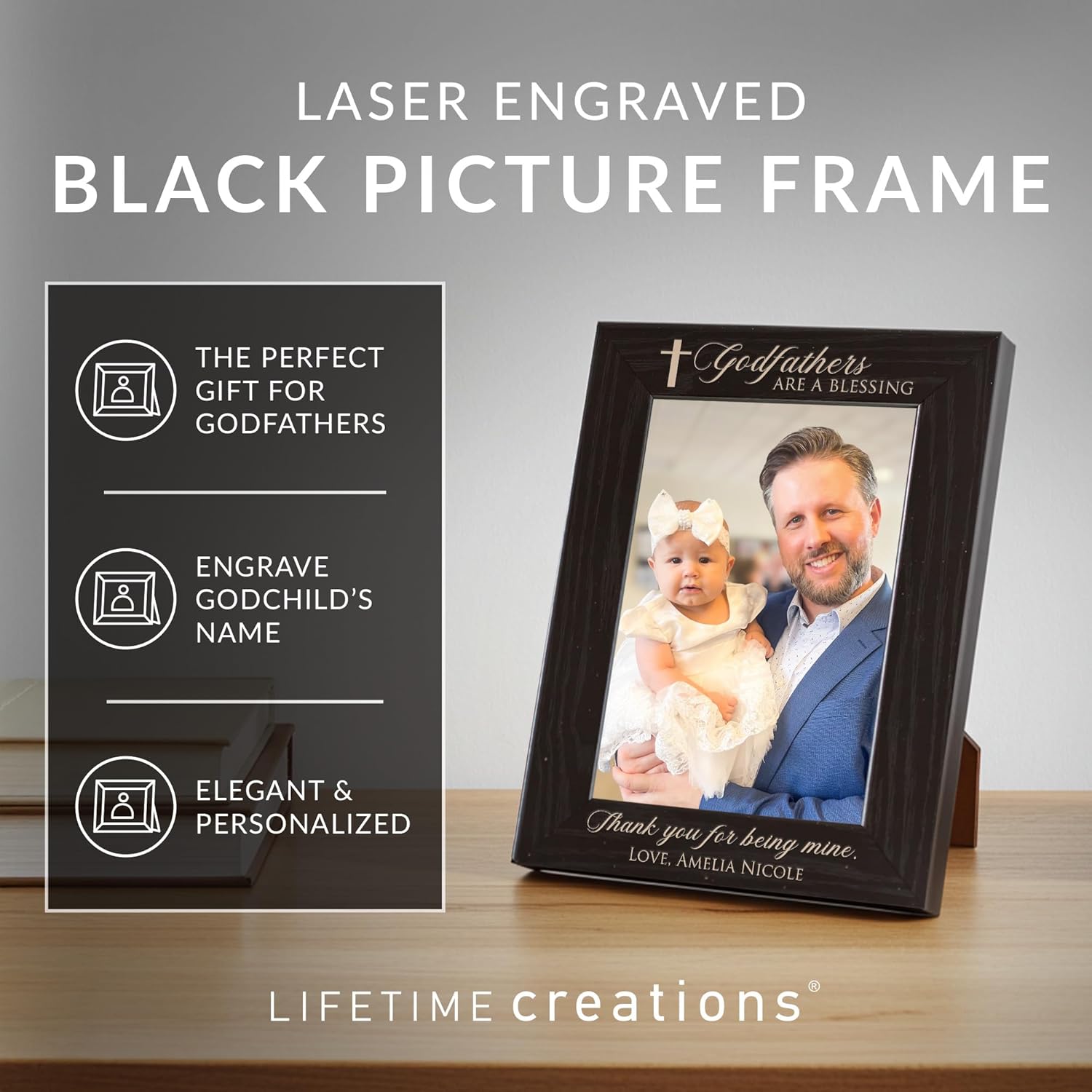 Lifetime Creations Engraved Personalized Godfather Picture Frame (5" x 7" Portrait) (Black): Personalized Godfathers Gift, Gift for Godfather, Made in USA