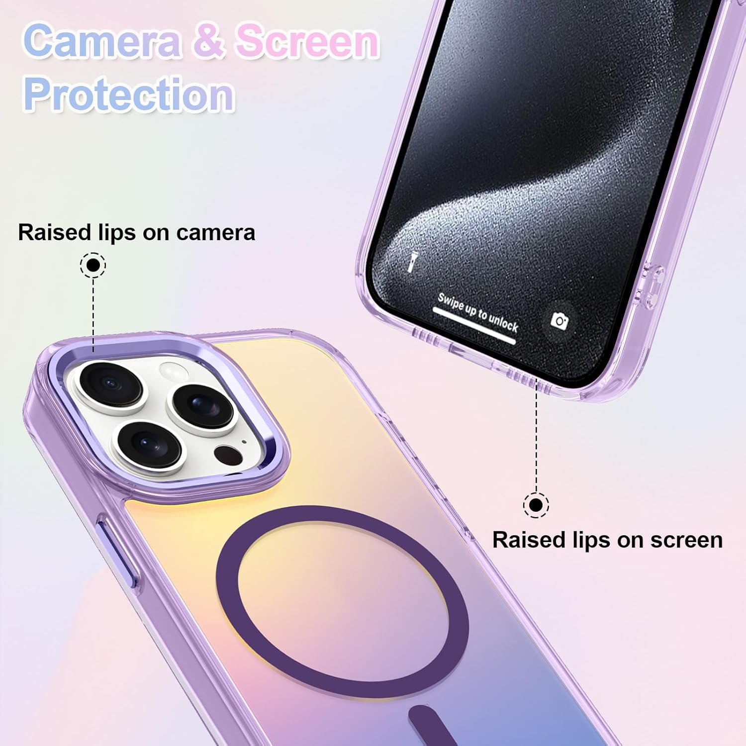 ZIYE Iridescent Case Designed for iPhone 15 Pro Max Compatible with Magsafe Cute Fluorescent Laser Design Shockproof Protective Phone Cover for Women Girls Men Purple