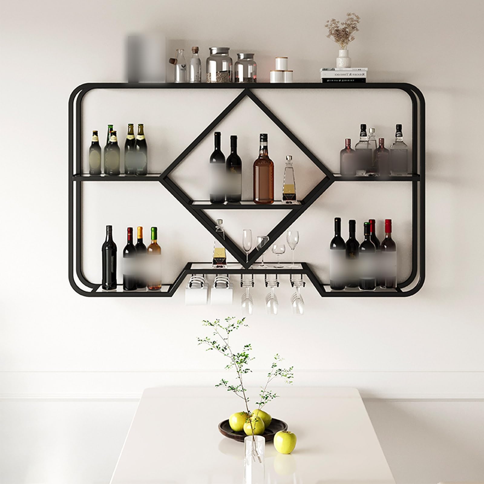 Étagère murale industrielle pour bar et bouteilles de vin en métal noir mat