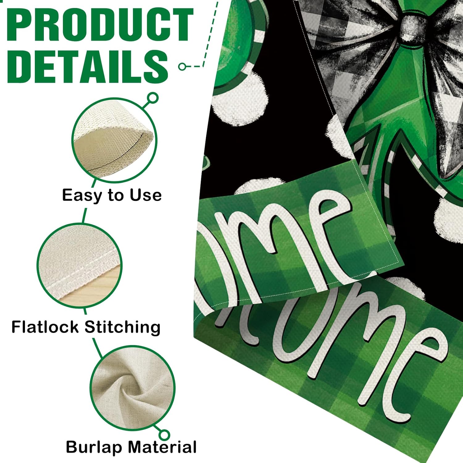 Dyrenson Welcome St Patricks Day Decorative Garden Flag, Lucky Shamrock Clover Plaid Bow Polka Dots Yard Outside Home Decoration, Irish Spring Burlap Outdoor Small Decor Double Sided 12 x 18 - Image 4