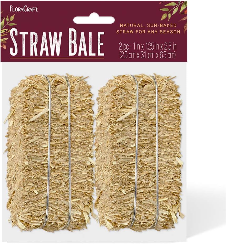 FloraCraft 2 Piece Decorative Straw Bale 1 Inch x 1.25 Inch x 2.5 Inch Natural